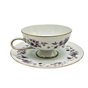 Amethyst by Rosenthal Continental Footed Demitasse Cup & Saucer Flowers Vtg 60's
